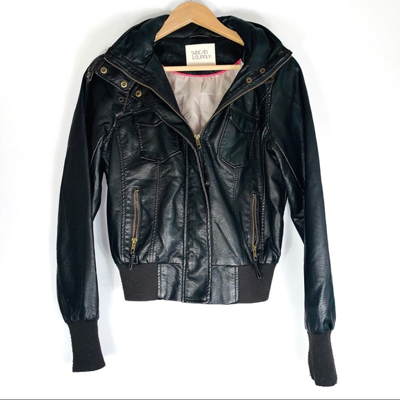 Thread & Supply Jackets & Blazers - Thread + Supply | Faux Leather Hooded Moto Jacket